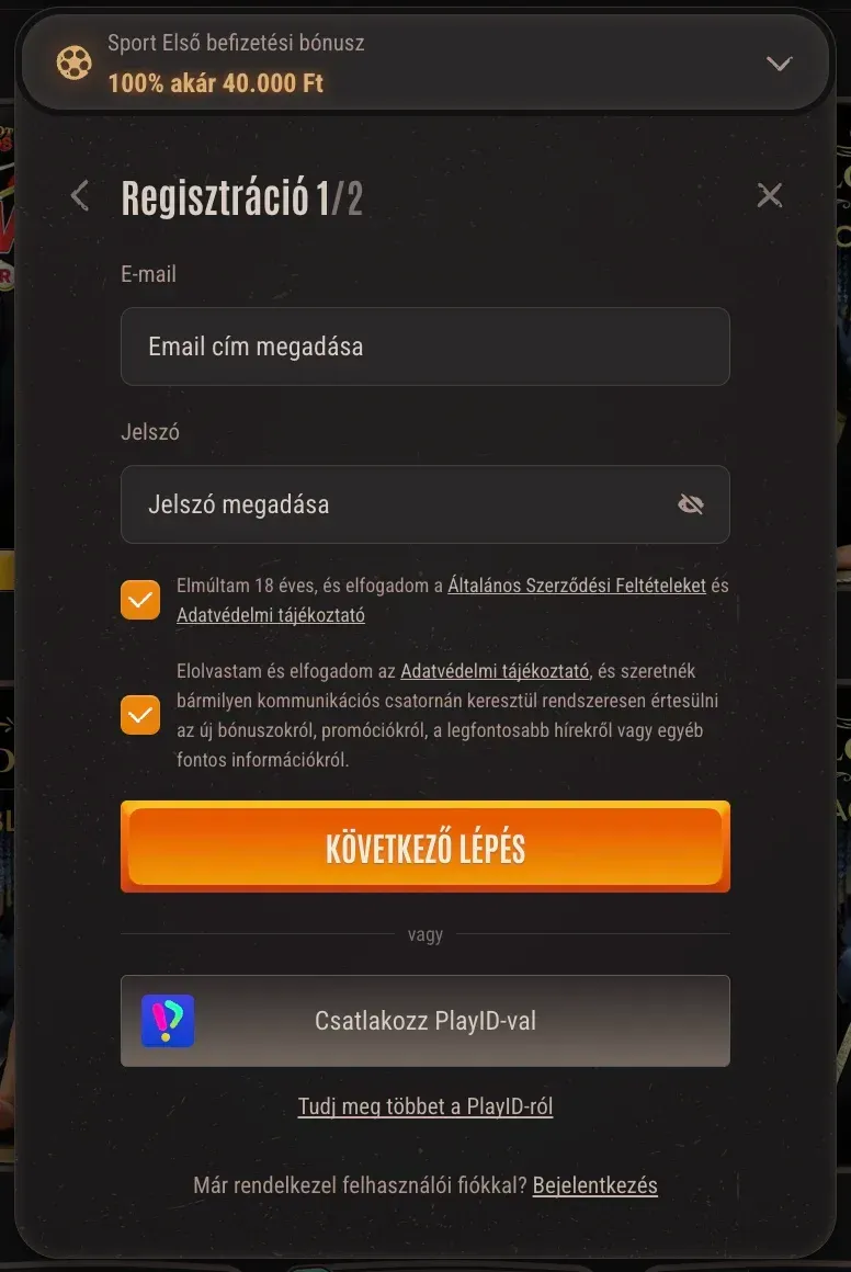 Regisztrációs űrlap a Neon54